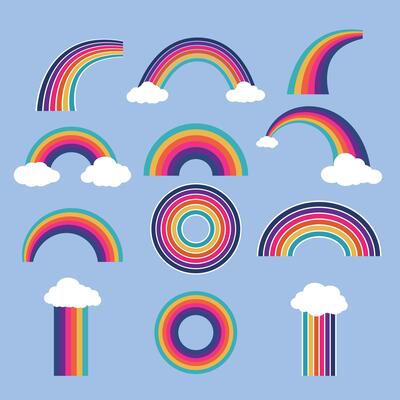 Rainbow Element Illustration, cloud and  Colourful rainbows set