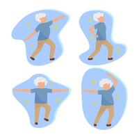 Elderly lady exercising in several variations of movement isolated on white background. vector
