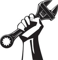 Hand holding adjustable wrench vector icon for may day or labour day. Repair and maintenance symbol