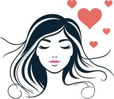 Beautiful pink lip girl with flying hair and love for women's Day or Valentine's Day gift vector