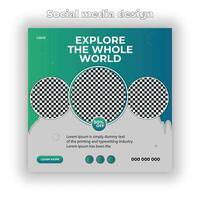 Travel advertising social media post or square web banner template vector