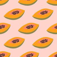 Seamless pattern with handdrawn papaya. Vector trendy design.