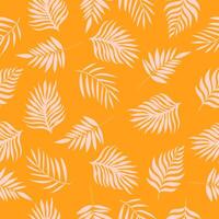 Bright seamless pattern with beige palm leaves on orange background. Handdrawn vector design.