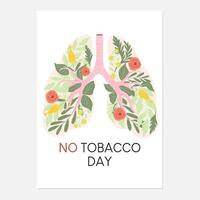 No tobacco day poster in soft colors. Handdrawn human lungs full of flowers and leaves. vector