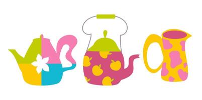 Colourful handdrawn eclectic teapots. vector