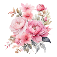 ai generiert Aquarell Blumen- Blume Strauß Design, Aquarell Blume Vereinbarungen Design, vergoldet Blume Design, Blume Sublimation Blumen- Clip Art Hochzeit Karte Design, kostenlos png