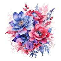 ai généré aquarelle floral fleur bouquet conception, aquarelle fleur arrangements conception, dorer fleur conception, fleur sublimation floral clipart mariage carte conception, gratuit png