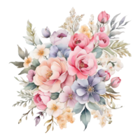 AI generated Watercolor Floral Flower Bouquet Design, Watercolor Flower Arrangements design, gilter Flower Design, Flower Sublimation Floral Clipart Wedding card design, Free PNG