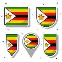 Flat cartoon vector illustration of Zimbabwe national flag with many shapes inside