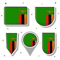 Flat cartoon vector illustration of Zambia national flag with many shapes inside