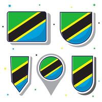 Flat cartoon vector illustration of Tanzania national flag with many shapes inside