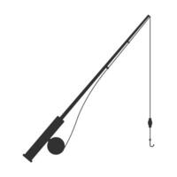 Black fishing rod. Isolated on a white background. Flat style design. Vector illustration. Silhouette.