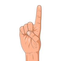 Number one hand finger pointing up isolated on a white background. Vector illustration of a male hand. Symbol used to indicate direction, number one.