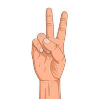 Hand with two fingers up in the peace symbol. Isolated on a white background. Sign of peace. Vector illustration