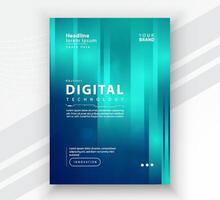 Poster brochure cover banner presentation layout template, Technology digital futuristic internet network connection green blue background, Abstract cyber future tech communication Ai big data science vector