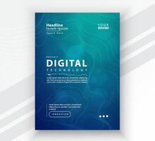 Poster brochure cover banner presentation layout template, Technology digital futuristic internet network connection green blue background, Abstract cyber future tech communication Ai big data science vector