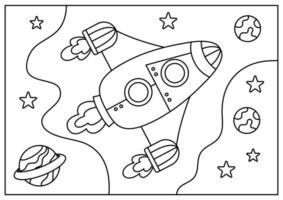 cohete en espacio colorante página para niño imprimible vector