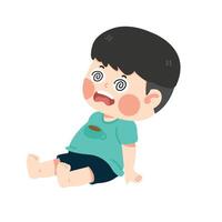 Kid boy with dizziness sitting on floor vector