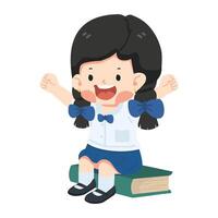 Kid girl student Sitting on Book vector