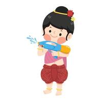 Kid girl holding water gun and smile cartoon vector