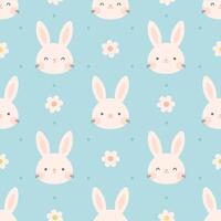 Seamless pattern with cute white bunny and flowers. Happy Easter, Hello Spring vector