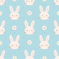 Seamless pattern with cute white bunny and flowers. Happy Easter, Hello Spring vector