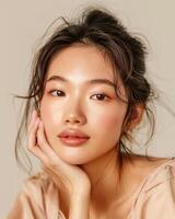 AI generated Photo of an Asian female model on neutral beige background