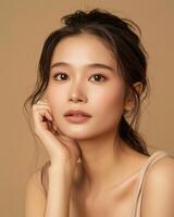 AI generated Photo of an Asian female model on neutral beige background