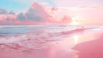 AI generated Beautiful sunset on the beach with soft waves and pastels colors photo