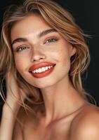 AI generated Model perfect skin testing cosmetics photo