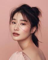 AI generated Photo of an Asian female model on pink background