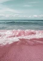 AI generated Pink sand beach waves pink beach photo