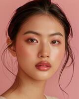 AI generated Photo of an Asian female model on pink background