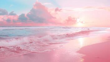 AI generated Pink beach pink sky pink sea photo