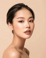 AI generated Photo of an Asian female model on neutral beige background