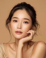 AI generated Photo of an Asian female model on neutral beige background
