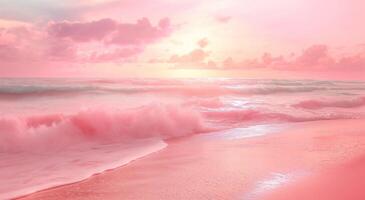 AI generated Beautiful sunset on the beach with soft waves and pastels colors photo