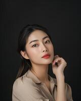 AI generated Photo of an Asian female model on dark background