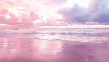 ai generado rosado playa rosado cielo rosado mar foto