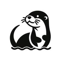 Sleek Seafarer Sea Otter Silhouette Vector Illustration in Black and White