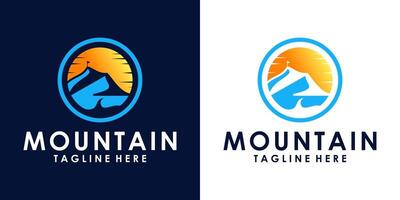 resumen logo diseño de montaña puntos de vista y amanecer vector