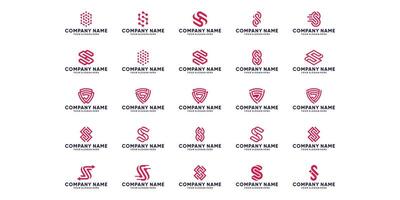 Collection of letter S logo designs with red color and white background. initial S for symbol technology, internet, system, Artificial Intelligence vector