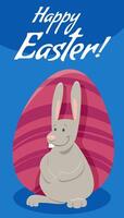 cartoon Easter bunny with painted egg greeting card vector