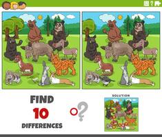 differences activity with cartoon wild animal characters group vector