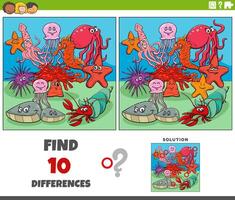 differences activity with cartoon marine animals group vector