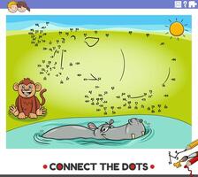 connect the dots activity with cartoon hippo and monkey animals vector