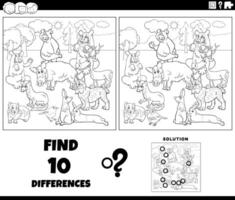 differences activity with cartoon wild animals group coloring page vector