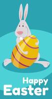 cartoon Easter bunny with painted egg greeting card vector