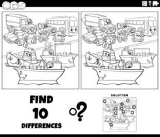 differences activity with cartoon transportation characters coloring page vector