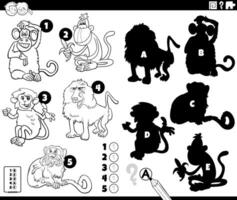 finding shadows activity with cartoon monkeys coloring page vector